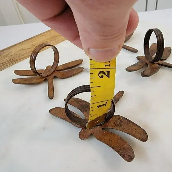 Four Dragonfly Napkin Ring Holders - Bronze Colored - Art Nouveau Style - Picture 5 of 7